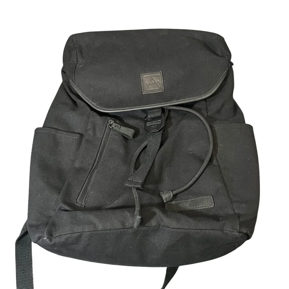 Stubble & Co Backpack Unisex Large Black Canvas Drawstring Flap Laptop Rucksack